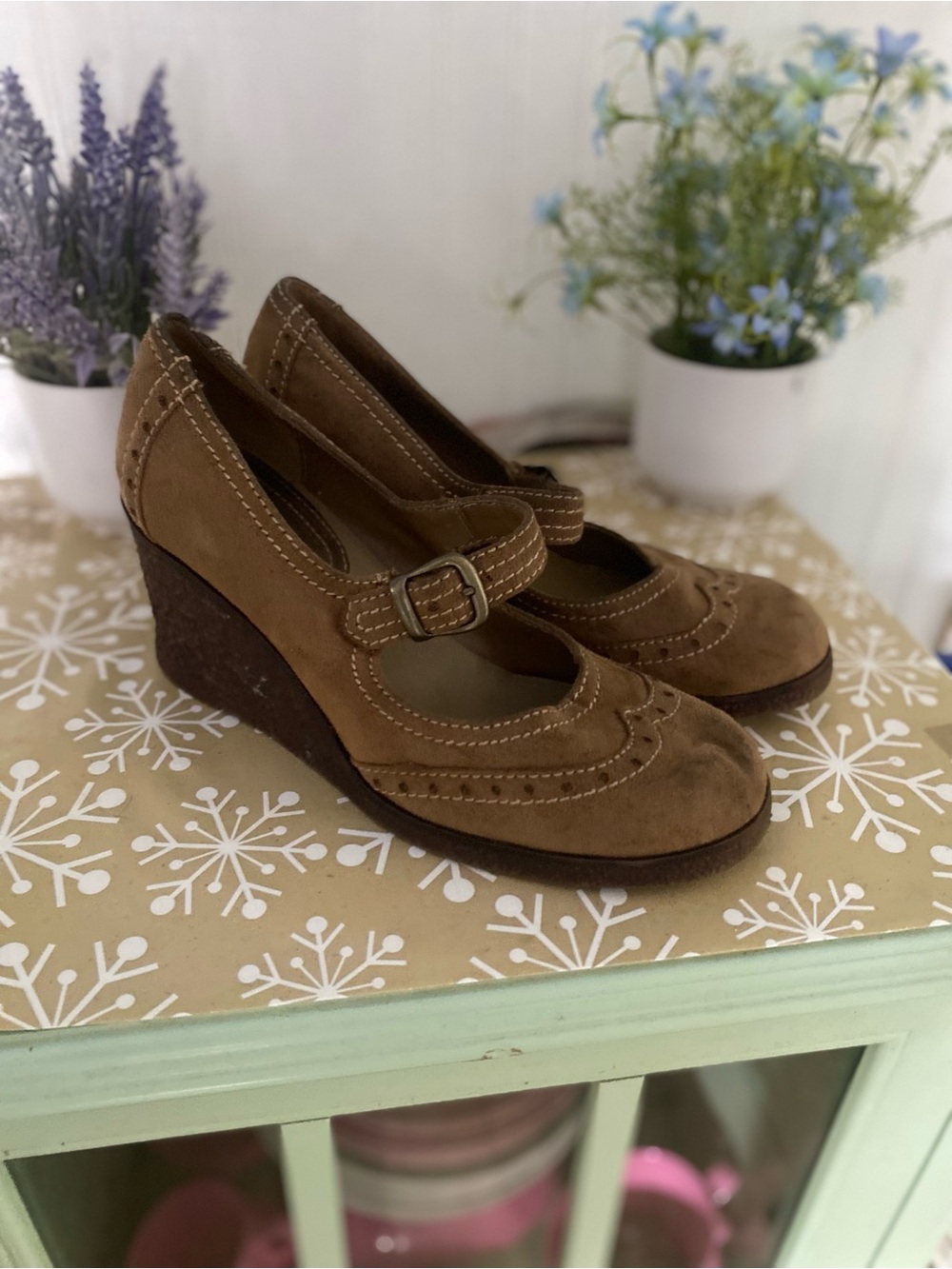 LOWER EAST SIDE Brown Suede Wedge Mary Jane with Buckle